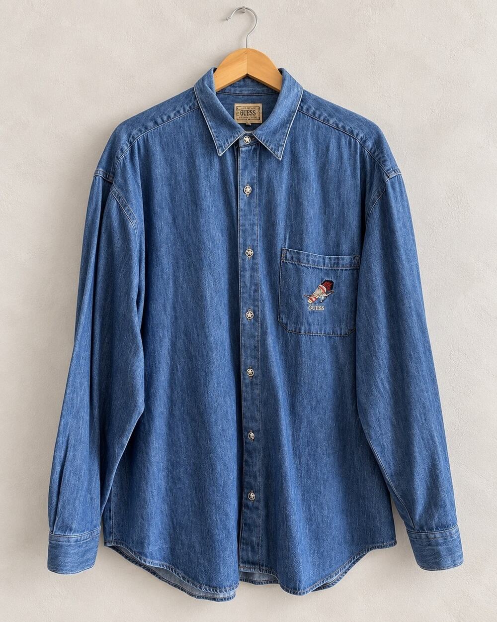 VTG Guess Georges Marciano Men M Denim Western Shirt Cowboy Boot Embroidered